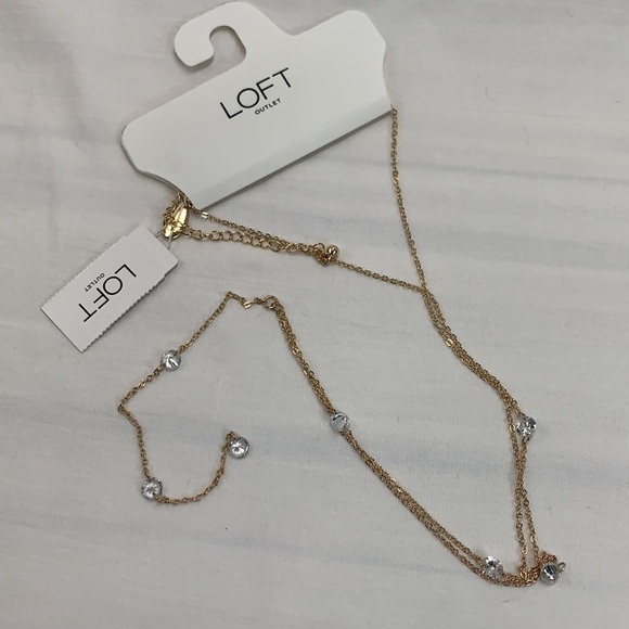 LOFT Outlet Lariat Style Gold Tone Necklace With Rhinestones - Extra Long NWT - Picture 1 of 6